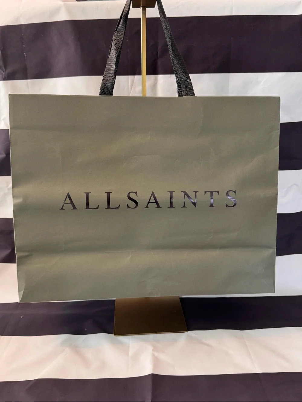 AllSaints Olive Green Shopping Tote Bag with Black Handles